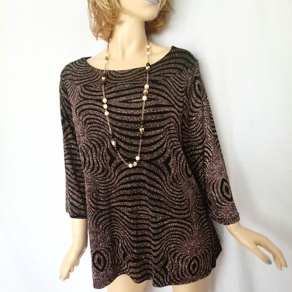 DRESSBARN 2X Sparkled Black/Gold Top Shirt CHIC! - Picture 4 of 7